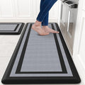 KitchenClouds [2 PCS] Kitchen Rugs Cushioned Anti-Fatigue Kitchen Mats for Floor Waterproof Kitchen Rug Set Non-Slip Comfort Standing Mat for Office, Sink, Laundry 20"×30"+20"×47",Black