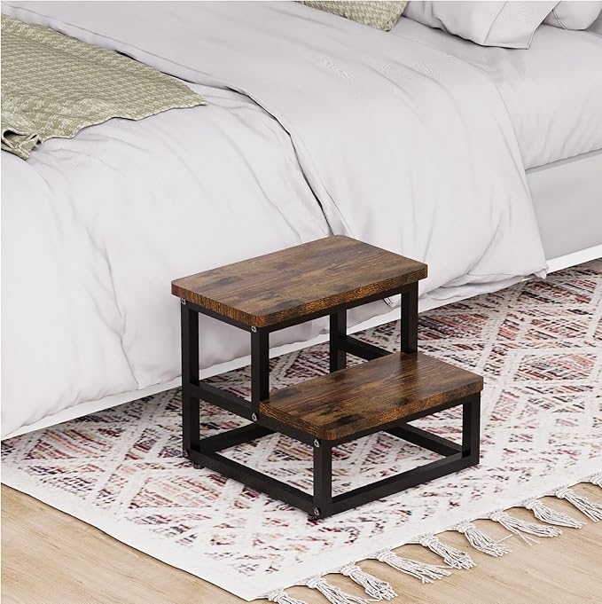 SZLHANJZ Step Stool, Multi Purpose Step Stools for Kids Adults, Round Corner Bed Step Stools for High Beds, Dog Steps Portable Stepping Stool for Bedroom Kitchen, Load 500 LB, Rustic