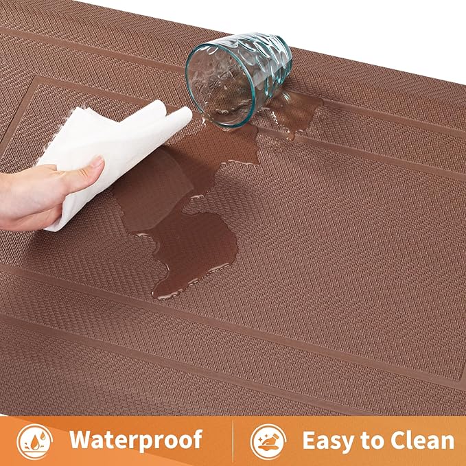 UKISS 9/10"" Extra Thick Cushioned Anti Fatigue Kitchen Mat, Waterproof High Density Foam Standing Desk Mat, Non-Slip Ergonomic Comfort Mat for Kitchen, Office,Workstation (Brown, 20" X 32")