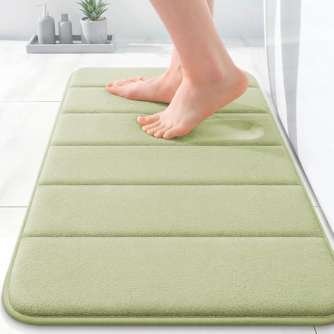 OLANLY Memory Foam Bath Mat 35x16, Super Soft Absorbent Bathroom Rugs, Quick Dry, Machine Washable Shower Floor Rugs, Bathmat Carpet, Bathroom Home Decor Accessories, Vanilla