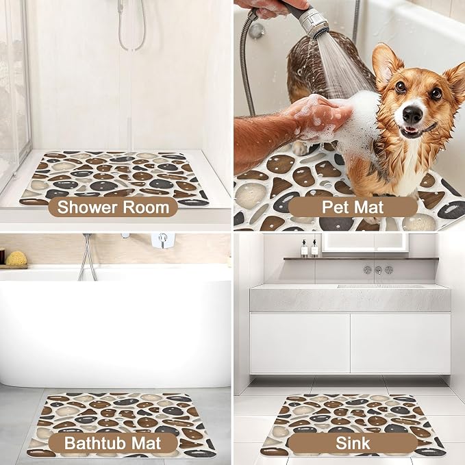 Square Shower Mat, 21x21 Inch Non Slip Shower Mats for Inside Shower Stall, Soft PVC Anti Slip Shower Mat with Sucion Cups, Machine Washable Bathroom Shower Floor Mat for Elderly Kids