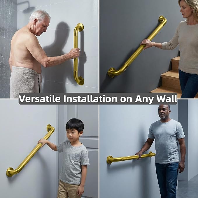 24 Inch Gold Stainless Steel Handrail, 1.25 Inch Diameter,Safety Grab Bars for Wall,Door, Handicap Grab Bars for Bathroom, Shower, Toilet, RV, Stair Railing Indoor & Outdoor