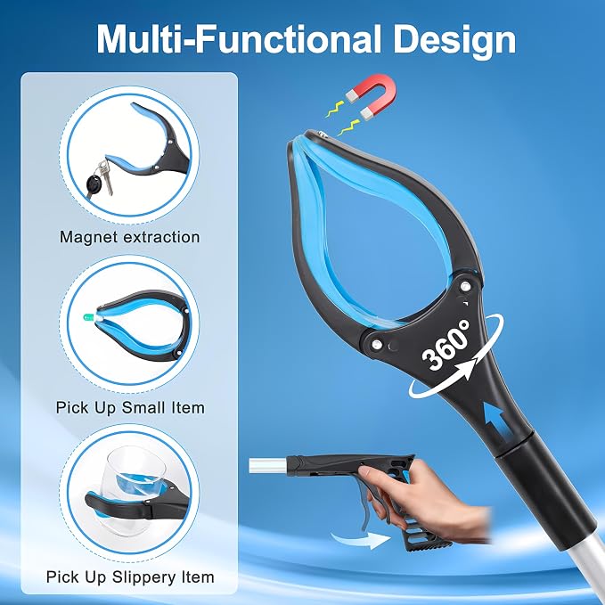 Grabber Reacher Tool - 32” Extra Long Foldable Gripper and Reaching Tool - Heavy Duty Pick Up Stick Grabbers for Seniors, Trash, Surgery Recovery Must Haves Gifts (Black Blue)