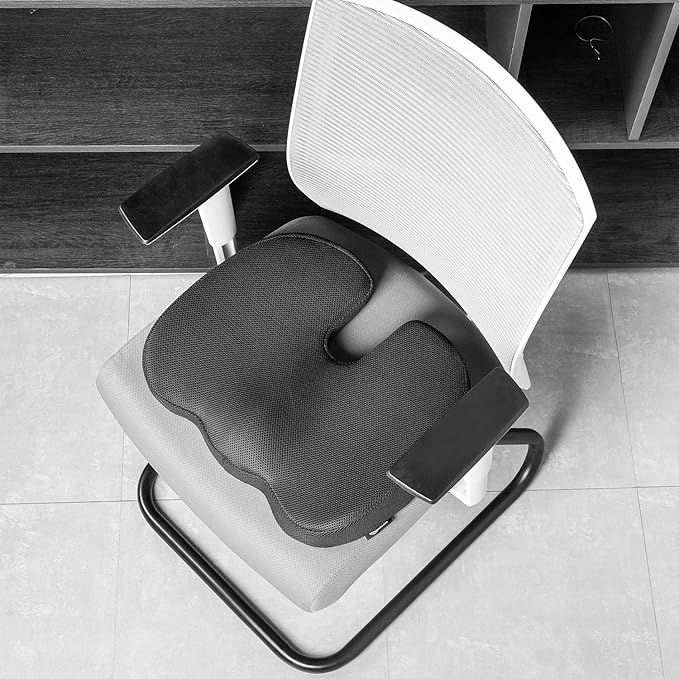 Amazon Basics Comfortable Seat Cushion for Office Chairs, Enhanced Memory Foam with Cooling Gel, Non-Slip, Long Sitting Support, Black