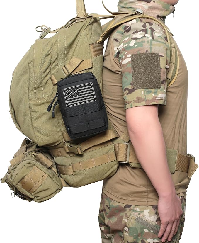 2 Pack Tactical Molle Admin Pouch with US Flag Patch and Keychain - Utility Laser Cut Tactical EDC Tool Pouch Bag Horizontal Modular Pouches Utility Tool Pouch