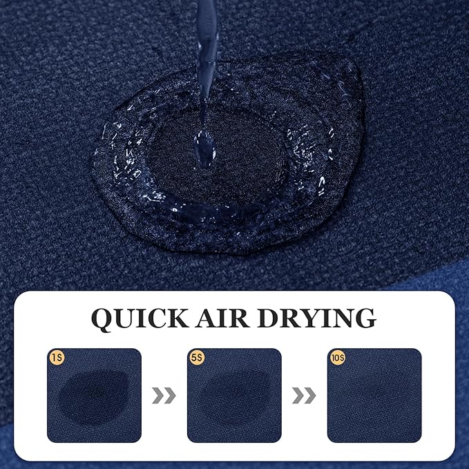 ACCUMTEK Non Slip Bath Mat, Thin Bathroom Rugs Fit Under Door, Quick Dry Bath Mats, Machine Washable Bath Rugs for Bathroom, Bathtub & Kitchen, Dark Blue/Bordered/U-Shaped 24"x20"