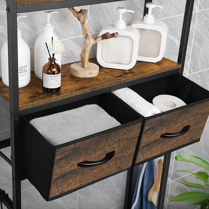 ETELI Over The Toilet Storage Cabinet Bathroom Storage Cabinet Over Toilet Fit Most Toilets Above Toilet Shelf Bathroom Shelf Organizer with Fabric Drawers, Rustic Brown