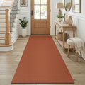 KOZYFLY Cotton Runners for Hallway 3x8, Wide Washable Runner Rug, Woven Non Slip Kitchen Runner, Braided Entryway Rug, Floor Carpet for Foyer, Bedroom, Hall, Burnt Orange/Tan