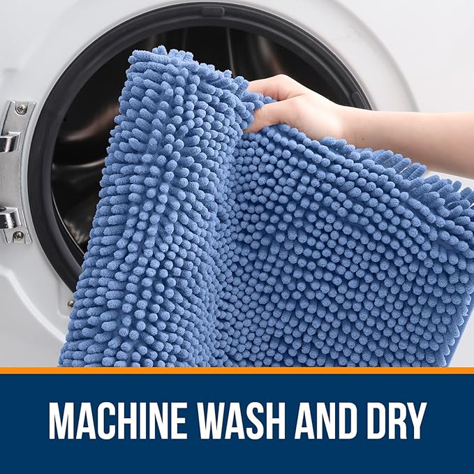 OLANLY Toilet Rugs U-Shaped 24x24, Extra Soft Absorbent Chenille Contour Bathroom Rugs for Toilet, Dry Quickly, Machine Washable, Non-Slip Bath Mat, Cornflower Blue