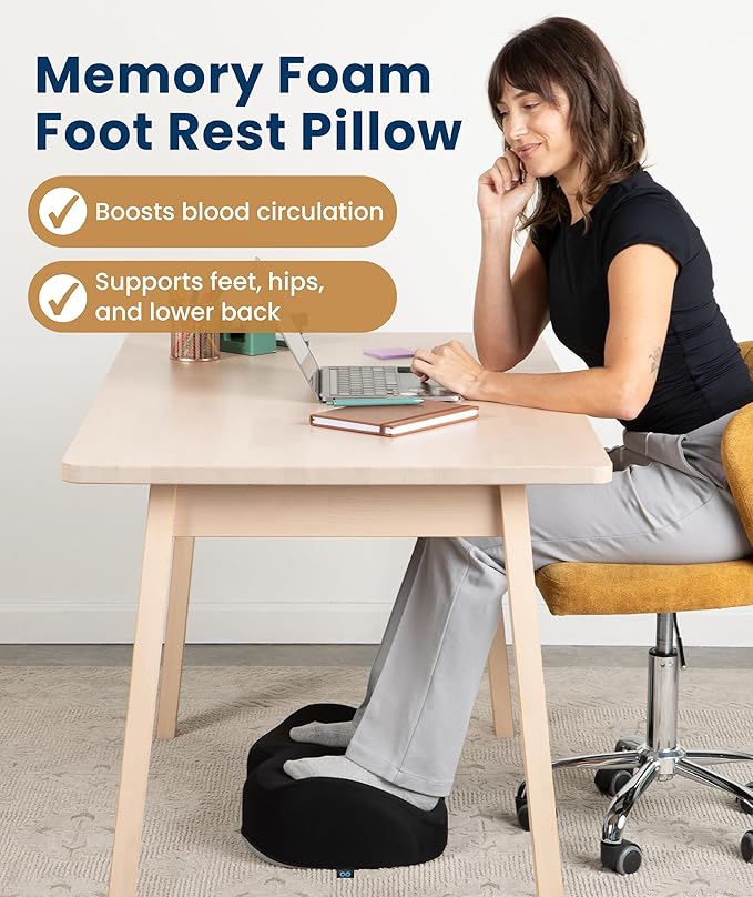 Everlasting Comfort Foot Rest for Under Desk at Work - Memory Foam Office Foot Stool & Under Desk Footrest Leg Elevation Pillow for Gaming & Home Office, Supports Posture
