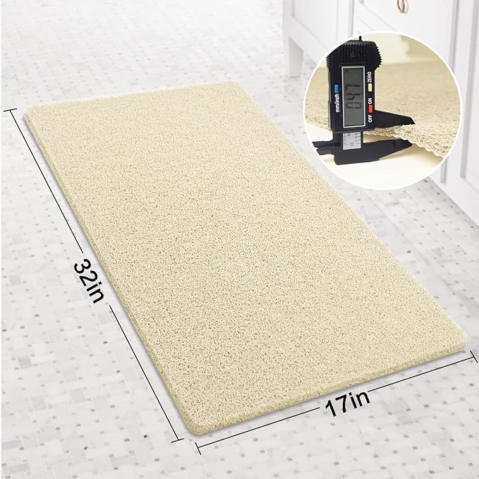 SONGZIMING Shower Mat Non Slip Without Suction Cup, 32x17 Inch PVC Loofah Shower, Bath, Tub Mat with Drain for Textured Surface, Quick Drying (Beige)