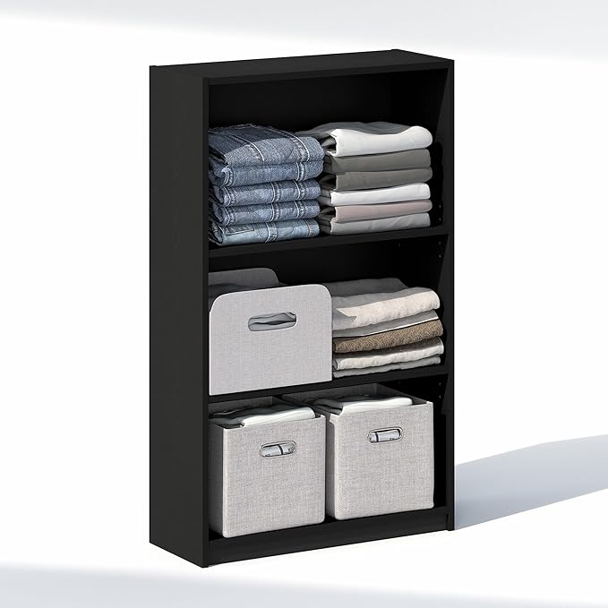 Furinno Reed Closet Organizers and Storage, 3-Tier Closet Organizer, Open Shelf Closet Storage, for Wardrobe, Bedroom, Living Room, Blackwood