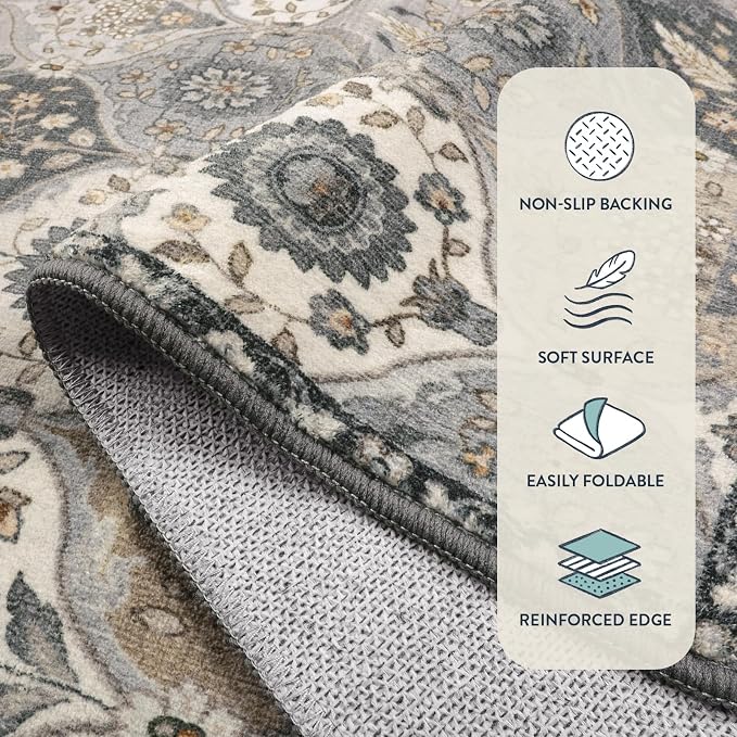 Lahome Moroccan Trellis Area Rug, 2x3 Entryway Rug Non-Slip Washable Indoor Door Mat, Small Oriental Accent Throw Carpet for Bedroom Kitchen Entry Bathroom Elise, Grey