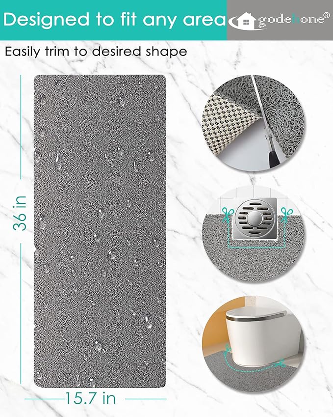 godehone Shower Mats Non Slip Without Suction Cups, PVC Loofah Bathroom Mats, Loofah Mats for Shower and Bathroom, Quick Drying, 15.7× 36 Inch, Grey