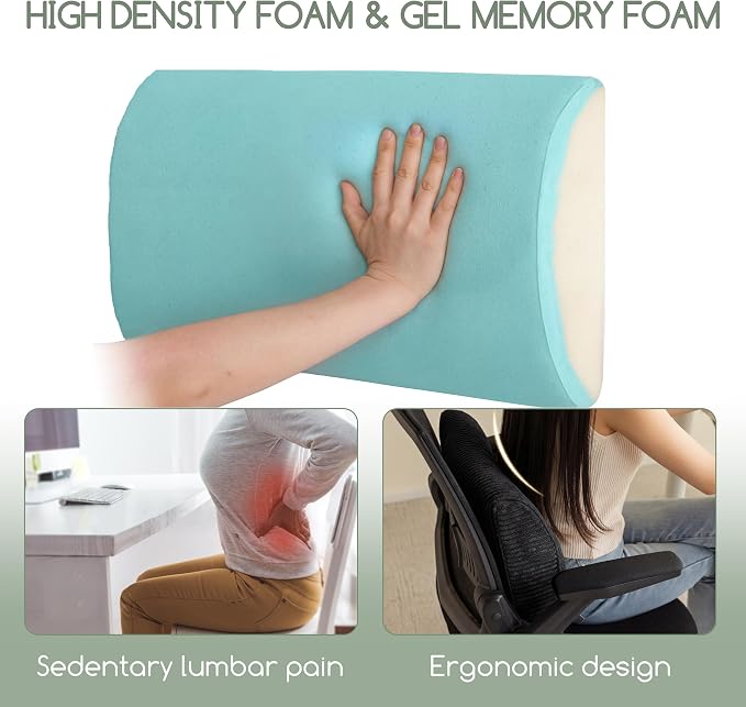 HIGOGOGO Lumbar Support Pillow for Recliner Chair/Accent Chair/Couch, Large Memory Foam Back Support Cushion for Elderly, Recliner Cushions for Back Rest, Pain Relief, Reading, Washable Cover, Black