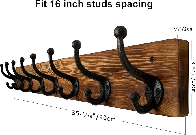 WEBI Rustic Coat Rack Wall Mount,35.43" Long 8 Cast Iron Coat Hooks Wall Mounted,Heavy Duty Wall Coat Hanger Hooks for Hanging Jacket,Clothes,Brown