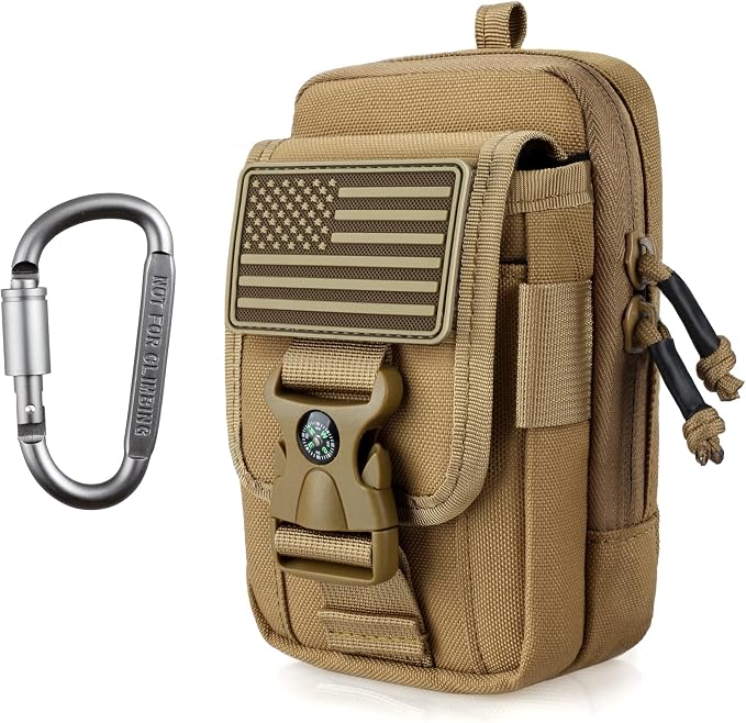WYNEX Tactical Compass Phone Pouch, Large Molle Smartphone Holster Case Double Capacity Small Utility EDC Pouch with Compass Buckle and Carabiner