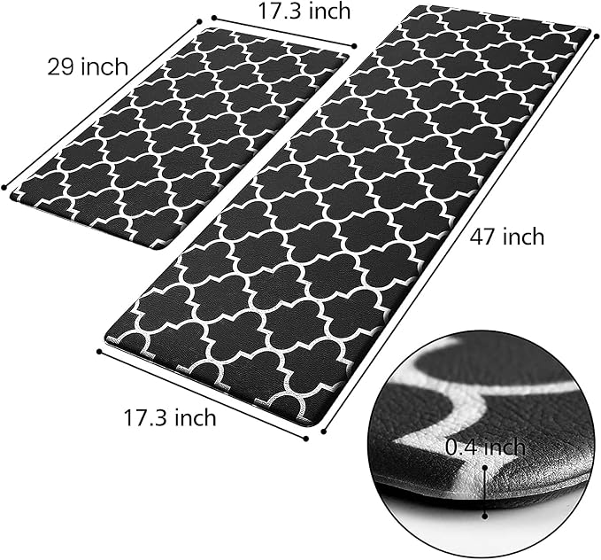 KMAT Kitchen Mat [2 PCS] Cushioned Anti-Fatigue Floor Mat, Waterproof Kitchen Mats and Rugs Heavy Duty PVC Ergonomic Comfort Standing Foam Mat for Kitchen, Floor Home, Office, Sink, Laundry,Black