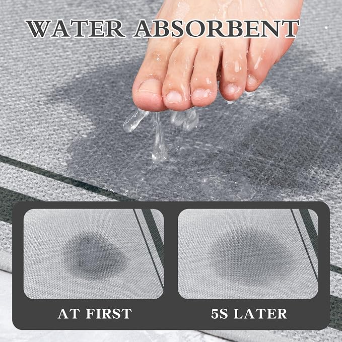 chakme Bathroom Rug Sets 5 Piece, Ultra Thin Bath Mat,Absorbent,Non Slip, Machine Washable, Light Grey