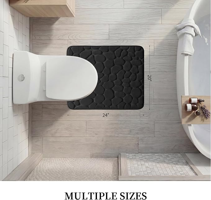 YIHOUSE Memory Foam Bath Mat Cobblestone Bathroom Rugs Super Water Absorbent Bath Mats for Bathroom Machine Washable Bath Rugs(20 x 24,Black)