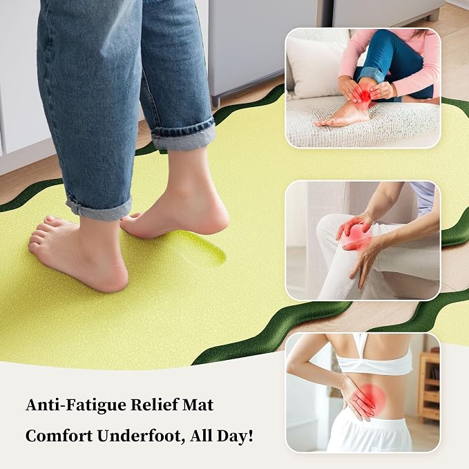 Arenarug Scalloped Kitchen Mats Rugs Sets of 2 Cushioned Anti Fatigue Floor Mat Waterproof Kitchen Rugs Non Slip Foam Comfort Standing Mat for Sink Laundry, Green