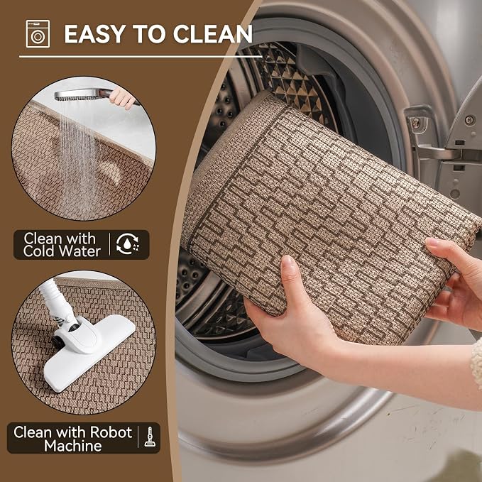 YDKGL Bathroom Rugs Mat 20x31, Non Slip Ultra Thin Bath Mat Quick Dry Absorbent Washable Half Round Bath Mats for Bathroom Floor Rubber Backed Fit Under Door Brown
