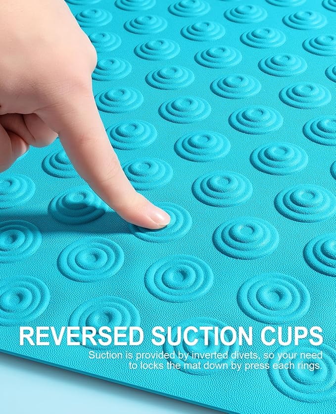 OTHWAY No Suction Cup Bath Mat: 39x16 inch Extra Long Bathmat│Perfect for Refinished or Ordinary Bath Tubs│Made of Nature Rubber│a Blessing for the Elderly and Children (Blue)