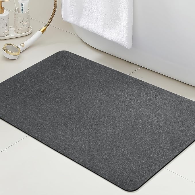 ACCUMTEK Non Slip Bath Mat, Thin Bathroom Rugs Fit Under Door, Quick Dry Bath Mats, Machine Washable Bath Rugs for Bathroom, Bathtub & Kitchen, Charcoal Gray/Upgraded Solid/24 x17