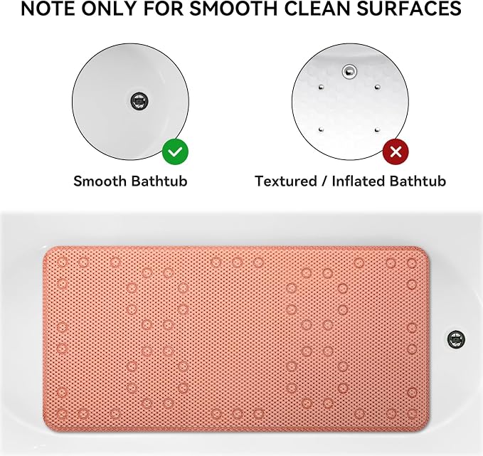 Bathtub Mat Non Slip 36” X 17” Shower Mat Soft Foam Bath Mats for Bathroom Tub, Bathtub Mat with Drain Holes, Suction Cups, Shower Mat Non Slip (Orange, 36'' x 17'')