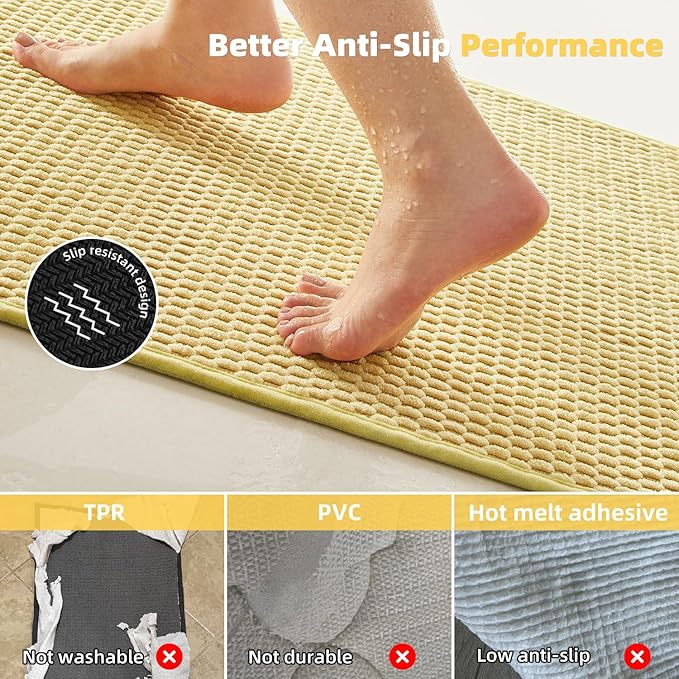 TYUU Large Bathroom Rugs Non Slip Washable Bath Rugs Super Absorbent Bathroom Rug Thin Quick Dry Low Pile Bath Mats, Yellow 36"x48"
