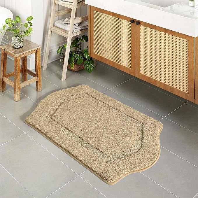 Bathroom Rug Mat, Extra Soft Absorbent Washable Bath Rug, Non-Slip Bath Mats for Bathroom, Tub and Shower, Beige, 24×36