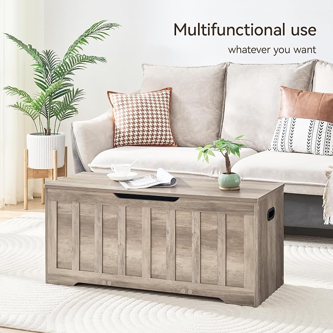 VANKILEY 43.3" Storage Chest Extra Large,Storage Trunk with 2 Safety Hinges,Wooden Storage Bench,Shoe Bench,43.3x15.7x19.1 Inch,Easy Assembly,Storage Bench for Bedroom,Living Room,entryway(Greige).