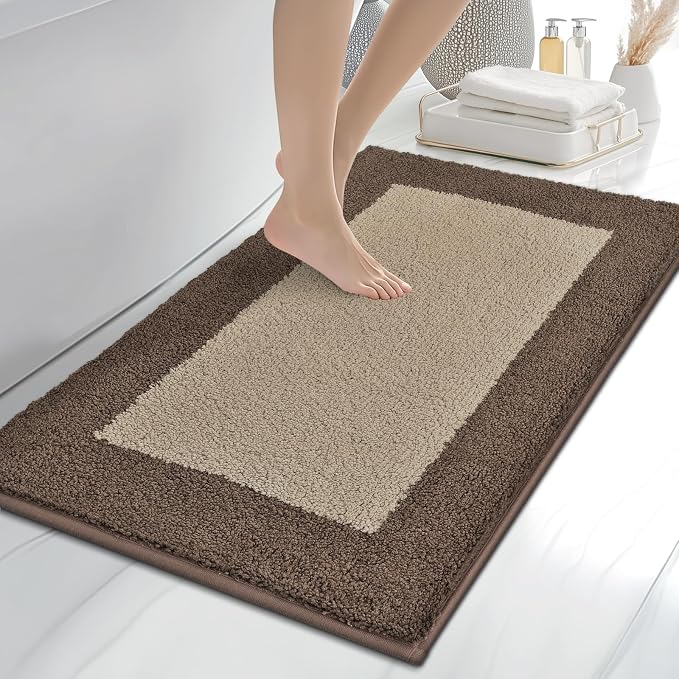 anllugs Bathroom Rugs 24" x 36", Non-Slip Extra Soft Absorbent Bath Rugs, Machine Washable Quick Dry Bath Mats for Bathroom Floor, Shower, Bathtub and Sink, Taupe & Dark Brown