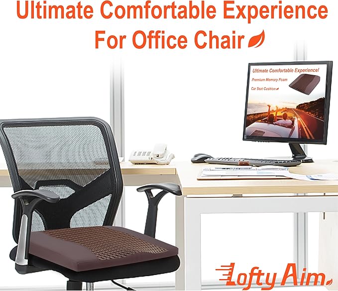 Lofty Aim Car Seat Cushion, Comfort Memory Foam Car Cushions for Driving - Sciatica & Lower Back Pain Relief, Driver Seat Pillow for Auto, Office Chair, Wheelchair - 4D Mesh Brown