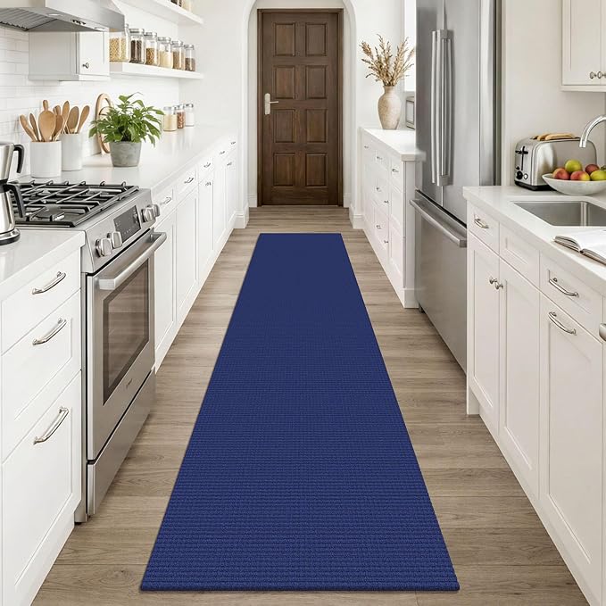 KOZYFLY Cotton Runners Rugs for Hallway 2x10, Washable Runner Rug, Woven Non Slip Kitchen Runner, Braided Entryway Rug, Floor Carpet for Entry, Aisle, Hall, Royal Blue/Navy