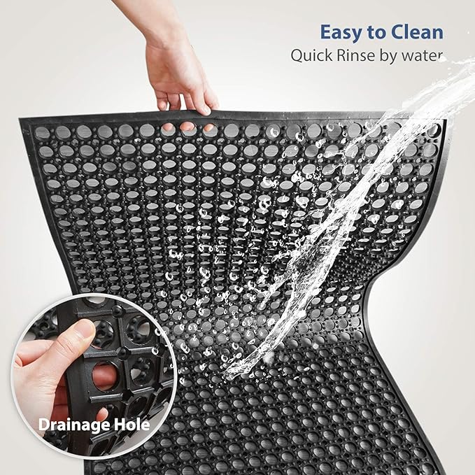 Outdoor Rubber Mat Kitchen Anti-Fatigue Floor Mats (24" x 36") Restaurant Bar Floor Mat New Rubber Non Slip Drainage Mat Black