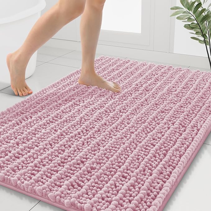 Smiry Bathroom Rugs Mat 40x32, Extra Soft Absorbent Chenille Bath Rugs, Non Slip Rubber Backing Machine Washable Quick Dry Bath Mats for Bathroom Floor, Tub, Shower, Home Decor Accessories, Dusty Rose