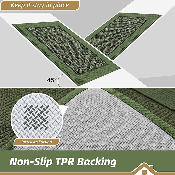 BEQHAUSE Kitchen Rugs and Mats Set of 2 Non-Slip Kitchen Mats for Floor, Absorbent and Stain Resistant Kitchen Runner, Machine Washable Rugs for Kitchen, Laundry & Sink, 24"x36"+24"x60", Green