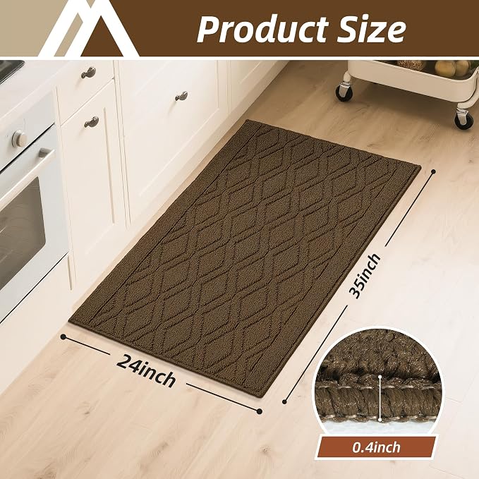 COSY HOMEER Kitchen Rugs 24"x35" Non-Slip Washable Kitchen Mats for Floor Polypropylene Absorbent Kitchen Floor Mat for Kitchen Sink Entryway,Brown