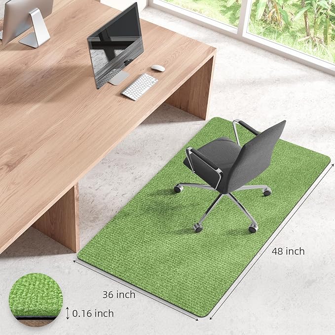 Office Chair Mat for Hardwood Floors 48"x36", Durable Non-Slip Large Tile Floor Protector, Anti-Scratch Thick Heavy-Duty Recyclable Gliding Desk Mats for Computer Rolling Chairs, Green