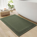 RESARE Waffle Bath Mat for Bathroom, Super Absorbent Bathroom Rugs Non Slip Machine Washable, Ultra Soft Quick Dry Boho Bath Rugs with Tassels, Farmhouse Home Decor Accessories, 20"x32" Green