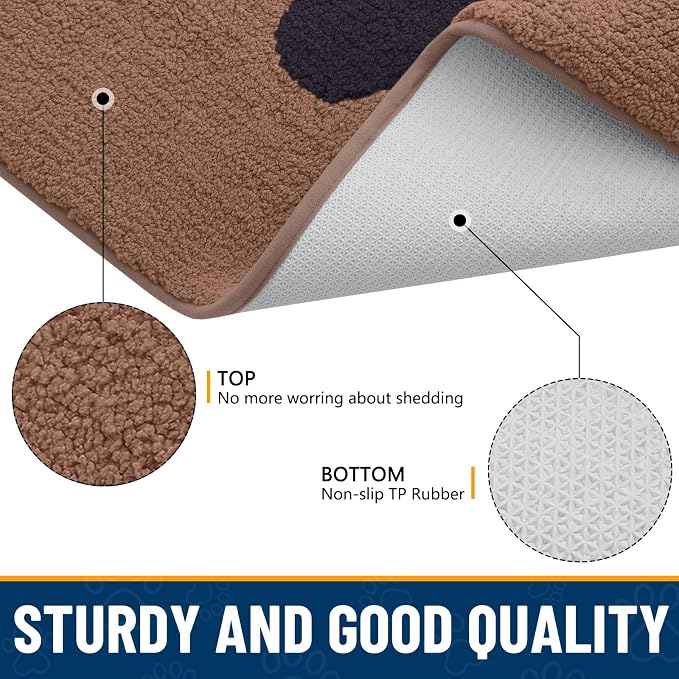 Smiry Dog Door Mat for Muddy Paws, Absorbs Moisture and Dirt, Low-Profile Entryway Mat with Non-Slip Backing, Entry Indoor Outdoor Doormat for Inside Floor (30x20 Inches, Camel and Black, Paw)