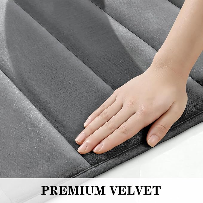 BYSURE Dark Grey Memory Foam Bath Mats, Non Slip Extra Soft Absorbent Machine WashableToilet Bathroom Rug Set 3 Piece (20"x32"+24"x44"+U Shape 20"x24")