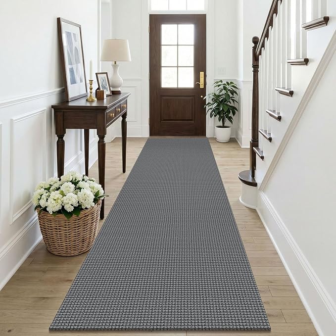 KOZYFLY Cotton Runners Rugs for Hallway 3x10, Wide Washable Runner Rug, Woven Non Slip Kitchen Runner, Braided Entryway Rug, Floor Carpet for Entry, Aisle, Hall, Grey/Dark Grey