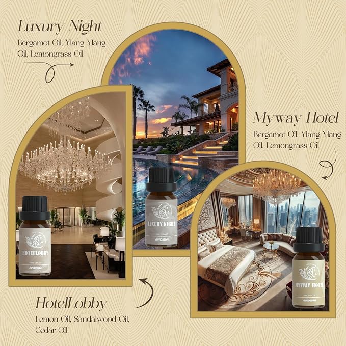 ARVIDSSON Hotel Diffuser Oils Gift Set - Hotel Essential Oils for Diffusers and Crafting - Inspired by the 5 Star Hotels Scent, Premium Fragrance Oil Blend Set, 6 x 10 mL, 0.34 fl oz