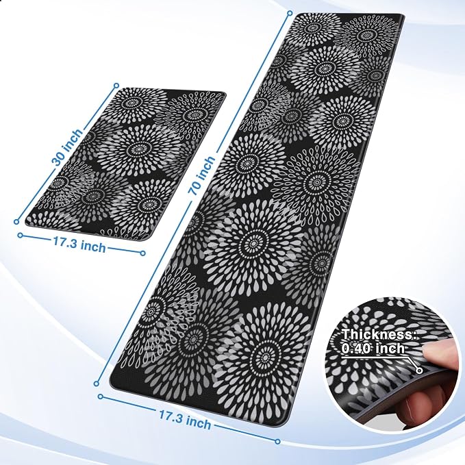 LuxStep Kitchen Mat Cushioned Rugs Anti-Fatigue Mats for Kitchen Floor,Waterproof Non-Slip Mats and Rugs Set for Office,Floor,Laundry 17.3"×30"+17.3"×70",Black