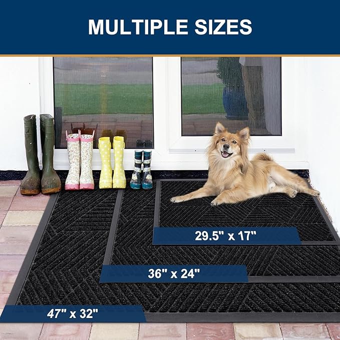 Smiry Front Door Mat Outside Entrance, Heavy Duty Sturdy Natural Rubber Doormat, Trap Dirt and Moisture, Easy Clean Low Profile Welcome Floor Mats for Indoor Outdoor Entry, 59x23 Inch, Black