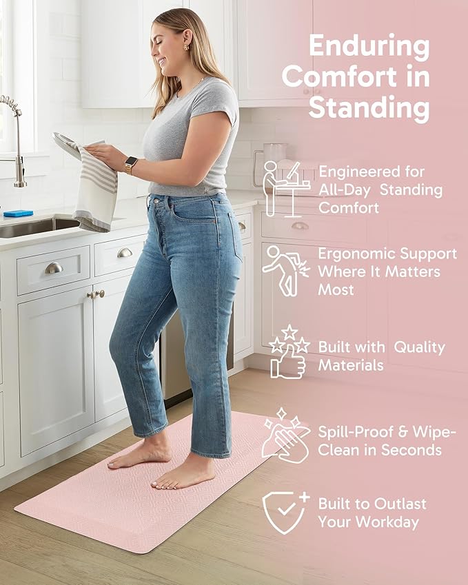 Ophanie Kitchen mats for Floor, 3/4 inch Thick, Kitchen Rugs, 20''x39'' Anti Fatigue Standing Cushioned Mat, Waterproof,Comfort Ergonomic mat for Office, Home, Sink, Pink Non-Slip Bottom
