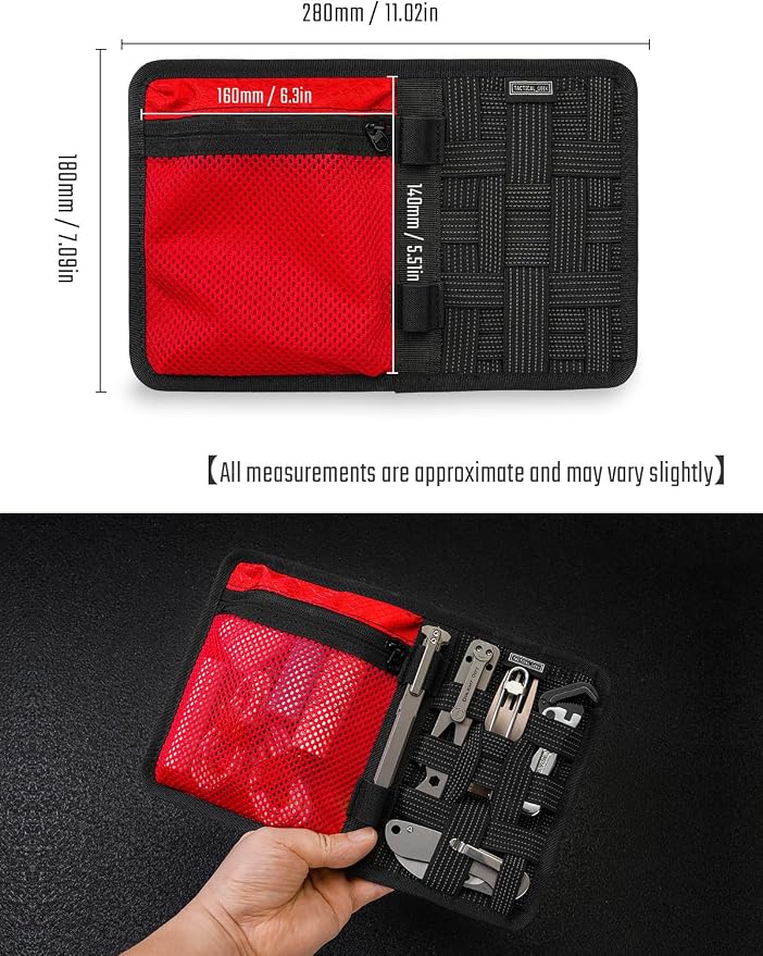 TACTICAL_GEEK EDC Organizer Board, Anti-Slip Elastic Woven Board, Utility Bag Insert Panel for Small Gear, Backpack Accessories (TCM10-Black Red)