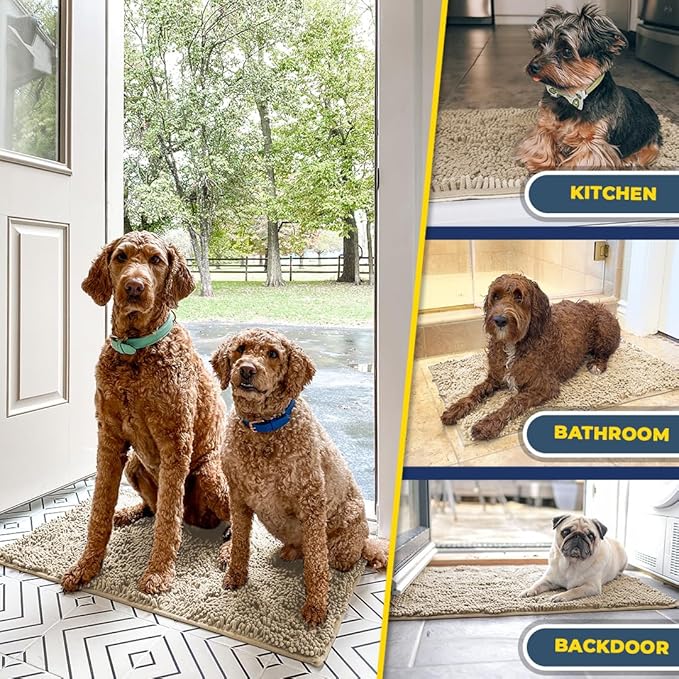 Muddy Mat® | Super Absorbent Door Mat Indoor, Microfiber Quick Dry Chenille Entryway Rug, Non-Slip Front Door Mat, Indoor Mats for Entryway, Machine Washable Pet Rug, Beige 59"x24"